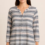 Columbia  Women’s Striped Henley Tunic Blouse M Navy Pink Nautical Preppy Boho Photo 0