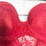 Jesebel Sheer Red Floral Lace Bustier Bra Top Chemise Slip Lingerie Size Large Photo 6