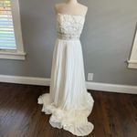 Jasmine Couture Strapless Wedding Dress Pleated Skirt Size 8 Sequins Beaded White Photo 4