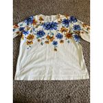 Blair Vintage  Women's‎ Cream Blue Yellow flowers Quarter Sleeve Top Size Large Photo 1