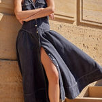 Free People Soundwave Denim Halter Maxi Dress in Black Bohemian Size Large Photo 0