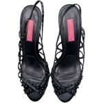 Betsey Johnson  Size 8.5 Black Satin Crystal Rhinestone Embellished Strappy Heels Photo 3