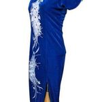 Vtg 1990s Cobalt Blue Velvet Floral Glitter Chinese Cheongsam Qipao Maxi Dress M Size M Photo 0