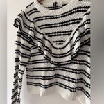 H&M Ruffle Trim Textured Black and White Striped Knit Sweater Photo 3