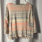 Joseph A  Heathered Pastel Stripe Lightweight Tassel Fringe Sweater Size Medium Photo 1
