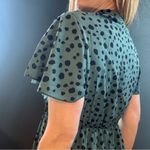 SheIn Rockabilly Green & Black Spotted Bow Neckline Flutter Sleeve Dress size Large Photo 4