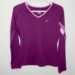 Nike v-neck performance running long sleeve top with branding at left arm size S Photo 0