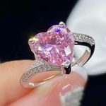 18K White Gold Plated Pink Gemstone Crystal Love Heart Ring for Women Photo 0