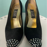 Jennifer Moore Women's  Dress Heels 8M N Black w‎ White Rhinestone Trim Photo 0