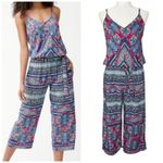 Tommy Bahama  Blouson Jumpsuit L $148 Wide Leg Stretch Tropical Beachy Pockets‎ Photo 1