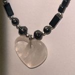 New Hand Crafted Heart Shaped Milky Quartz Stone And Hematite Bead Necklace Black Photo 4