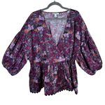 Kika Vargas For Target Colorful Purple Floral Balloon Sleeve Wrap Blouse Size 3X Photo 3