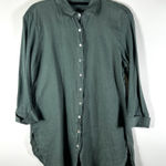 CUT LOOSE Women's GreenLinen Tunic Length Button Down Shirt Size‎ S Boho Flowy Green Photo 0