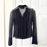 INC Petites Vintage Black Mesh Lace Sequin Trim Collared Buttondown Blouse Small Size undefined Photo 7