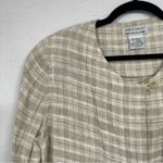 Vintage Beige Linen Blend Plaid Lagenlook Cardigan Jacket Womens 14P Oversized White Photo 1