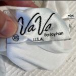 Vava by Joy Han White Flowy Angled Solid Top Beach Summer Shirt Comfy Knit Vacation XS Photo 6