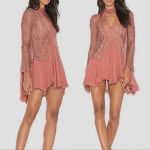 Free People  Tell Tale Dusty Mauve Lace Tunic Dress, size Xs Photo 2