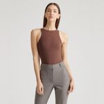 Quince NWT  Second Skin High Neck Cocoa Brown Bodysuit Sz M Photo 3