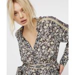 Free People $108 Flower Power Top XS Black Floral Print Split Neck Shirt Boho Photo 1