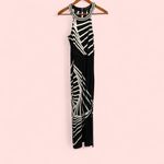 BCBGMAXAZRIA Cute black white geometric jersey knit stretchy flowy maxi high neck dress BCBG Photo 3