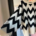 Cynthia Rowley Chunky Intarsia Black and White Chevron Sweater Cashmere Wool M Photo 5