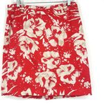 Loft  Red Floral Pencil Skirt Above Knee Boho Buttons Back Slit Beige Size 10 Photo 0