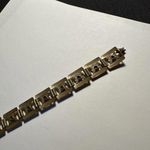 Women’s Bronze Gold Tone Red & Pink Rhinestone Tennis Bracelet 7 Inch Photo 2