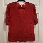 Sundance Women’s embroidered blouse short sleeve vneck burnt orange size small Photo 0