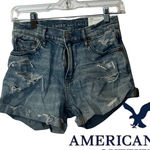 American Eagle Outfitters Blue Relaxed Fit Ripped Jean Shorts Photo 0