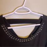 Ny Collection  Black Embellished Neckline Cutout Modest Blouse Short Sleeve PXL Photo 5
