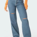 Edikted Jeans Womens Extra Small Blue High Rise Straight Leg Distressed Rips Photo 0