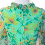 Vintage 70s Green Floral Chiffon Maxi Dress Ruffle Neckline Sheer Sleeves Flowy Photo 8