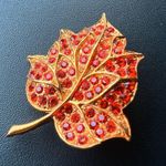 Rapallo rhinestone orange Autumn fall maple leaf designer signed brooch pin Photo 1