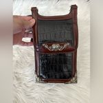 Marc Chantal MC Black Leather Handbag Faux Croc Silver Embossed Accents Vintage Photo 2