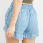 Aerie High Waisted Linen Ruffle Shorts Denim Chambray Size L Pockets Photo 1