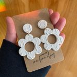 Large Textured Flower Clay Earrings in Cream Photo 7