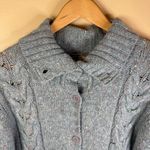 LL Bean Wool Blend Cardigan Sweater‎ Aquamarine Shawl Collar Cable Knit Size Med Blue Photo 4