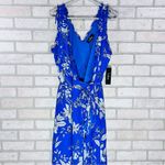 Lulus  NWT Sun Salutation Royal Blue Floral Print Ruffled Wrap Maxi Dress Size L Photo 5
