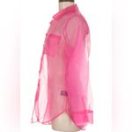 Nicole Miller New York Hot Pink Sheer Button Up Structured Mesh Blouse Barbie M Photo 3