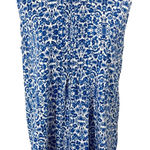 Lands End Women's Tank Top Size L Large Blue White Floral Pleated Cotton Blend Photo 0