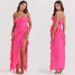 House Of CB HOUSE OF CB 'Sarina' Fuchsia Ruffle Maxi Dress NWOT size L Photo 16