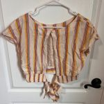 Band of the Free Women's Striped Cropped Tie Back Top Casual Size Small NWT Tan Photo 3