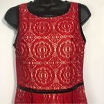 Enfocus Studio Red Lace Dress with Faux Leather Accents Size 10 Photo 2