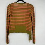 Anthropologie  Sparrow Traveling Stripes Linen Cardigan XS Ruffles Green Pink‎ Photo 4