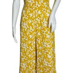 Kori America Jumpsuit Womens Medium Yellow White Floral Wide Leg Boho Peasant Photo 0