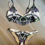 Mara Hoffman white/black/green/pink/grey tribal print two piece swimsuit XS EUC Photo 0