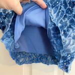 Dress Barn Y2K Blue Sequin Mesh Top M Sparkle Stretch Scoop Neck 3/4 Sleeve USA Photo 2