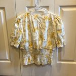 WAYF  yellow floral smocked blouse crop top NWT Photo 1