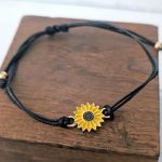 Sunflower Charm Adjustable Bracelet on Black Cord Yellow Photo 0