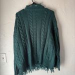 Entro ‎ Womens M Green Cable Knit V Neck Distressed Fringe Sweater Boho Western Photo 7